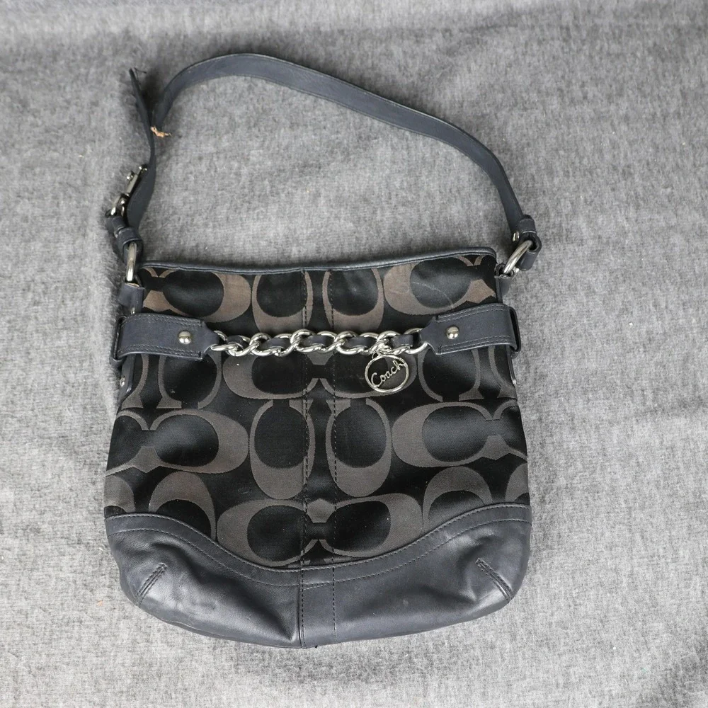 Coach Shoulder Bag Womens Medium Black Signature Avary Logo Chain Leather Zip
